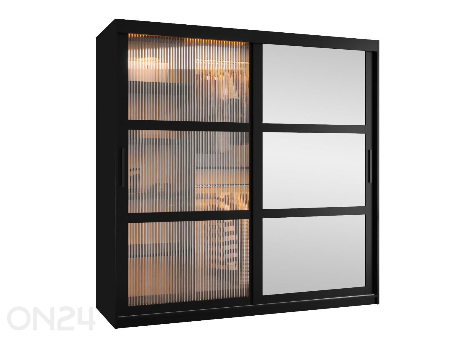 Liukuovellinen vaatekaappi Flutes 180 cm + LED kuvasuurennos