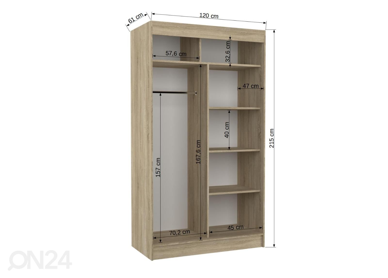 Liukuovikaappi 120 cm kuvasuurennos mitat
