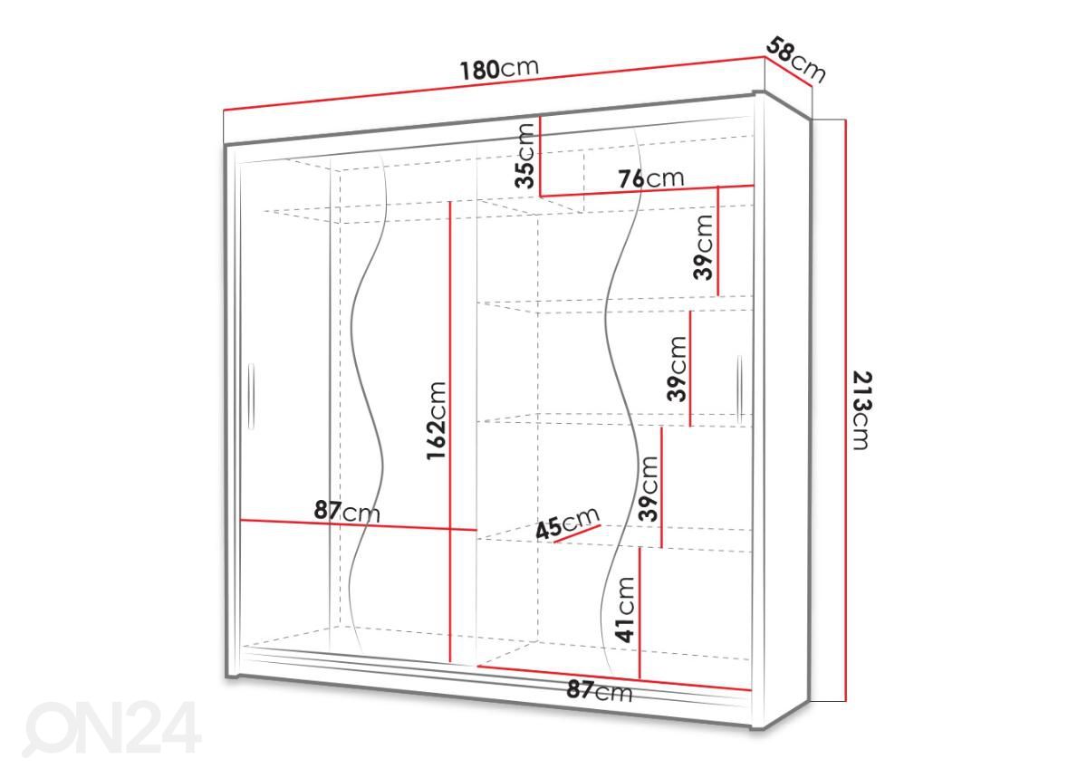 Liukuovikaappi 180 cm + LED kuvasuurennos mitat