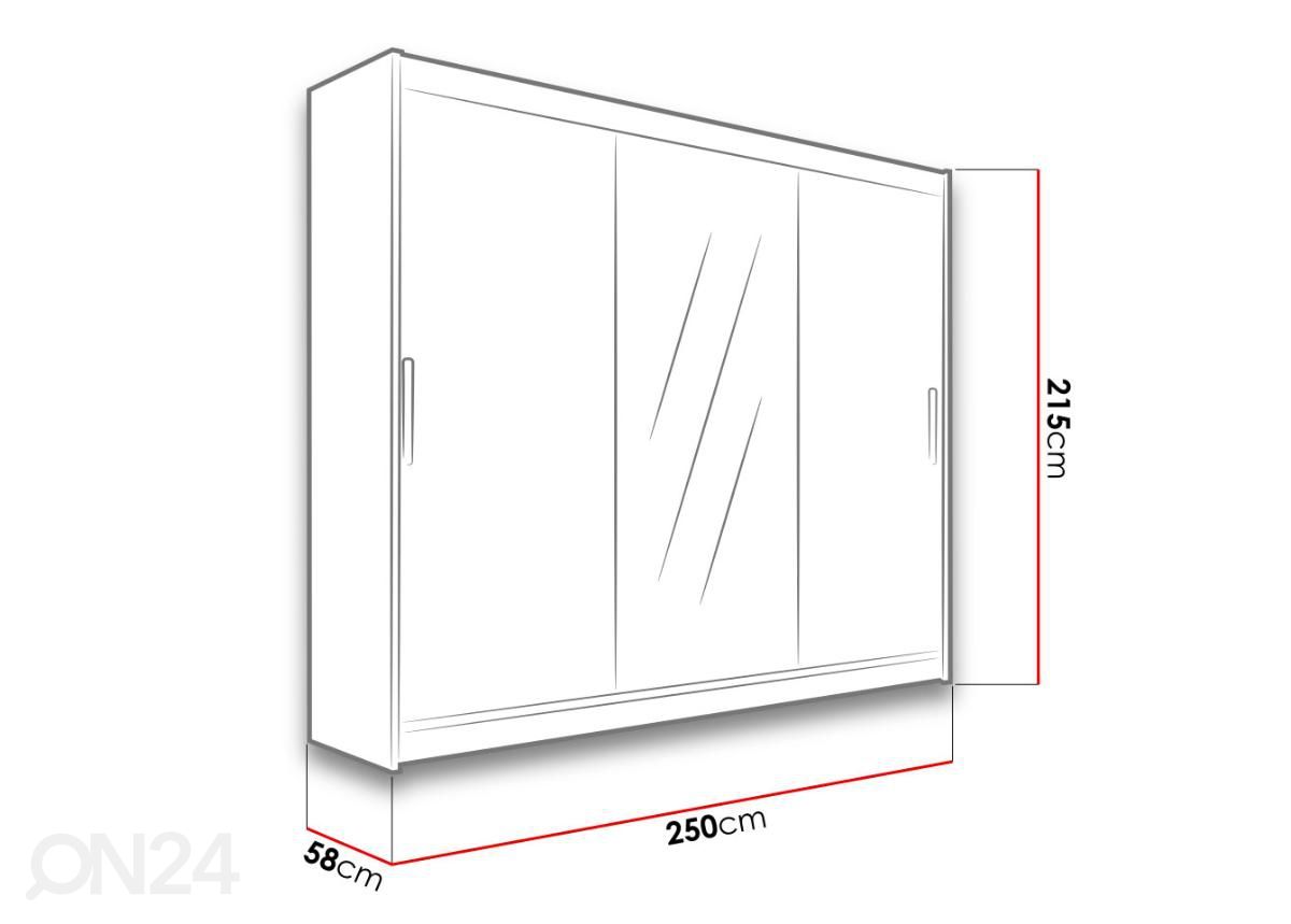 Liukuovikaappi 250 cm + LED kuvasuurennos mitat