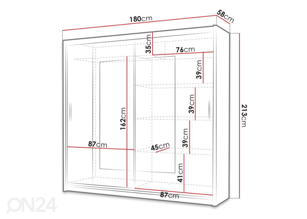 Liukuovikaappi 6 180 cm kuvasuurennos mitat