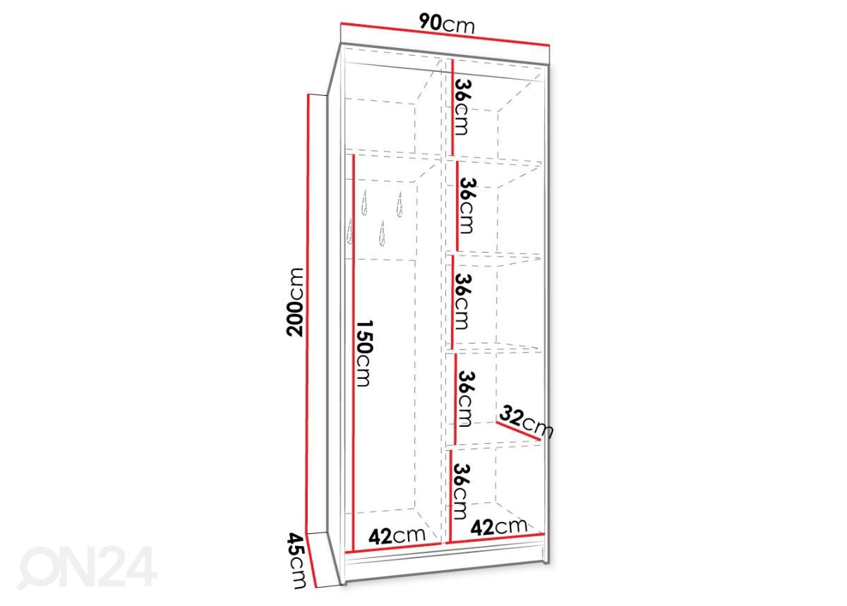 Liukuovikaappi 90 cm kuvasuurennos mitat