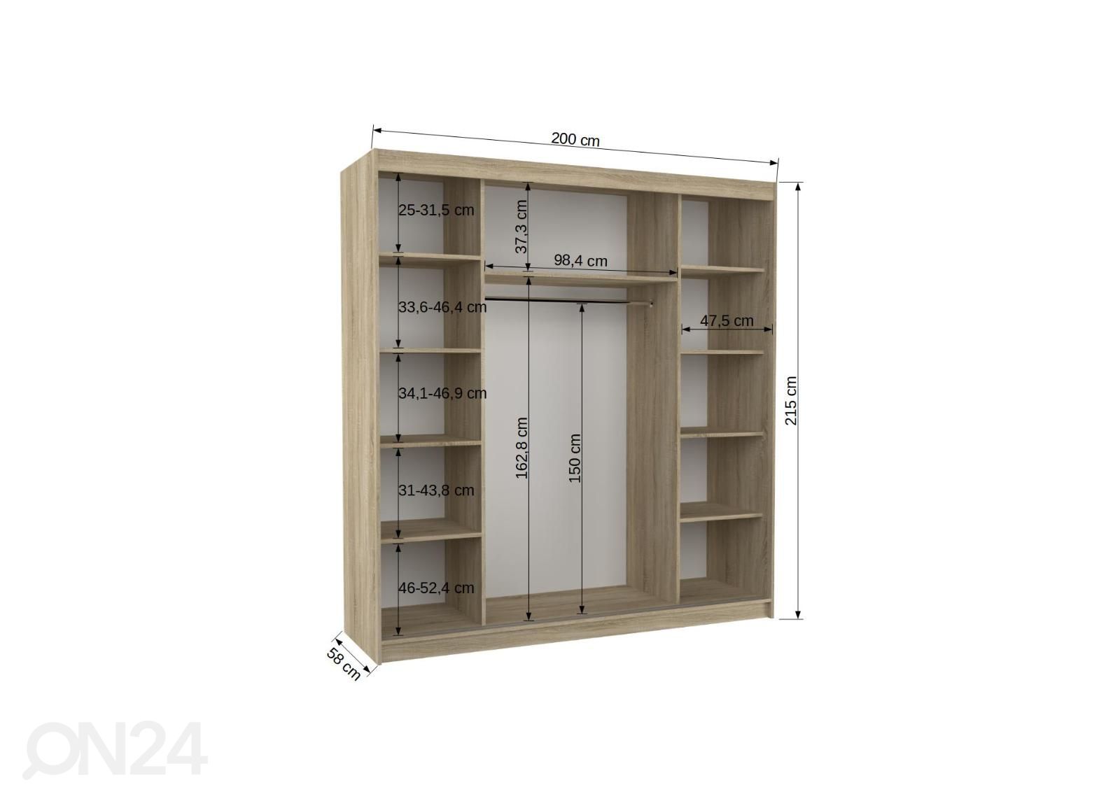 Liukuovikaappi Barba II 200 cm kuvasuurennos mitat