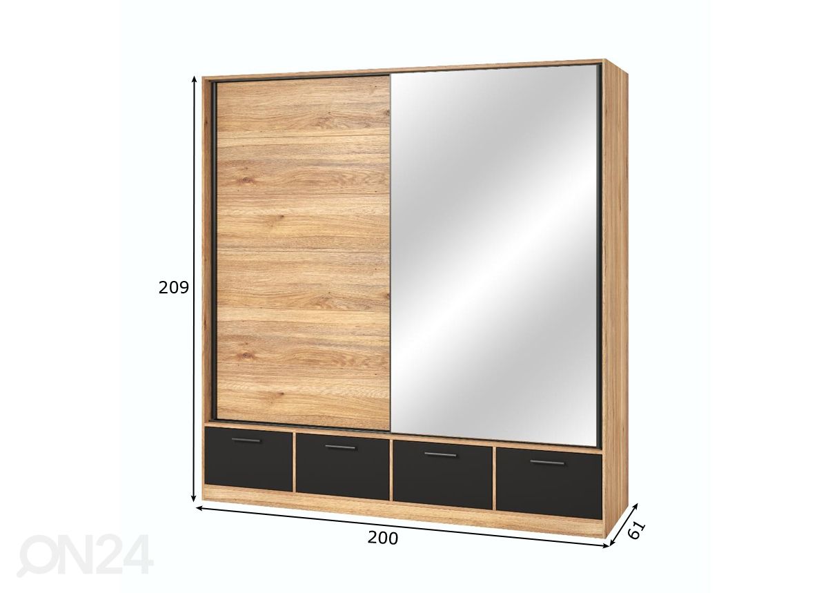 Liukuovikaappi Betty 200 cm kuvasuurennos mitat