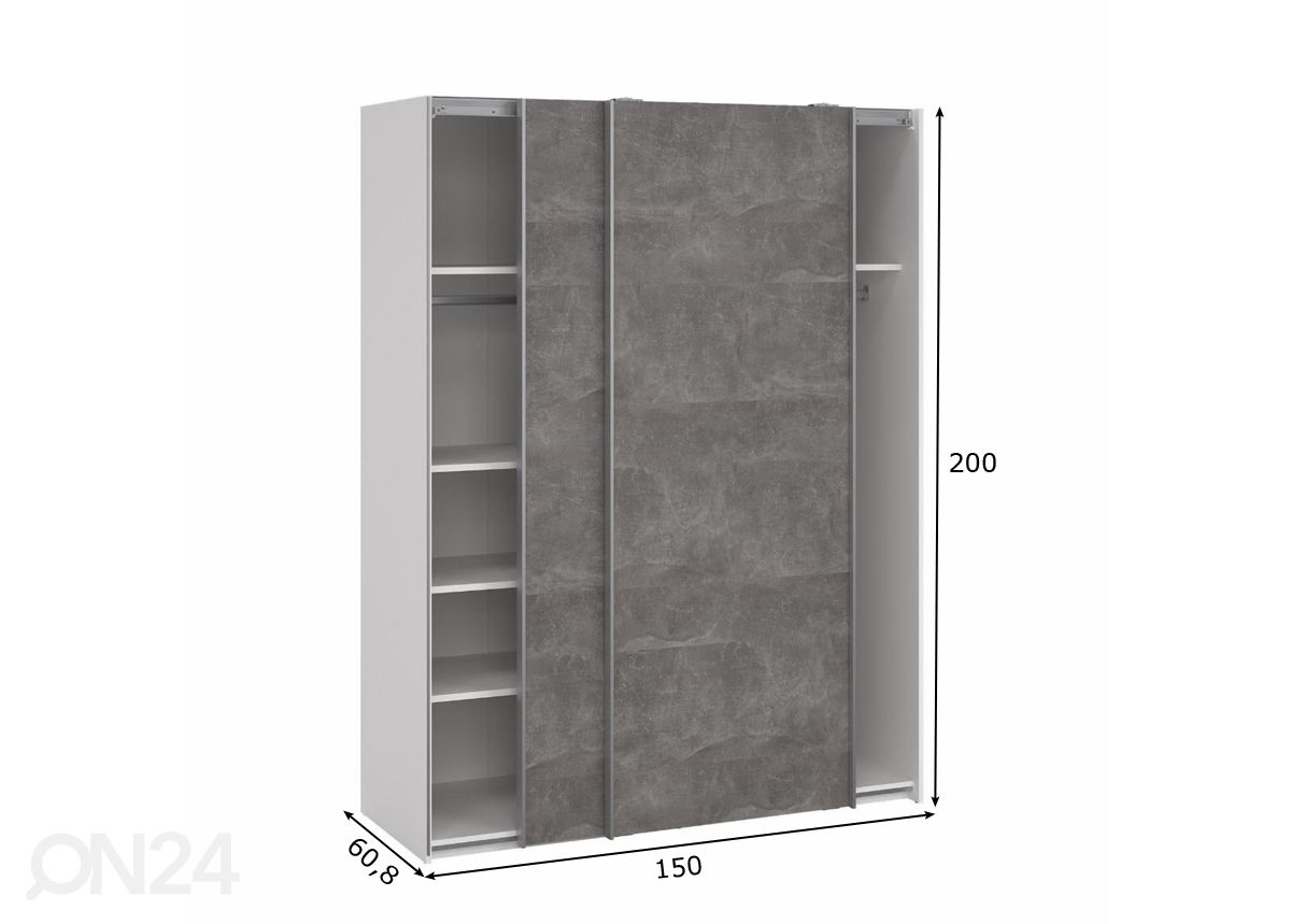 Liukuovikaappi Firenze 150 cm kuvasuurennos mitat