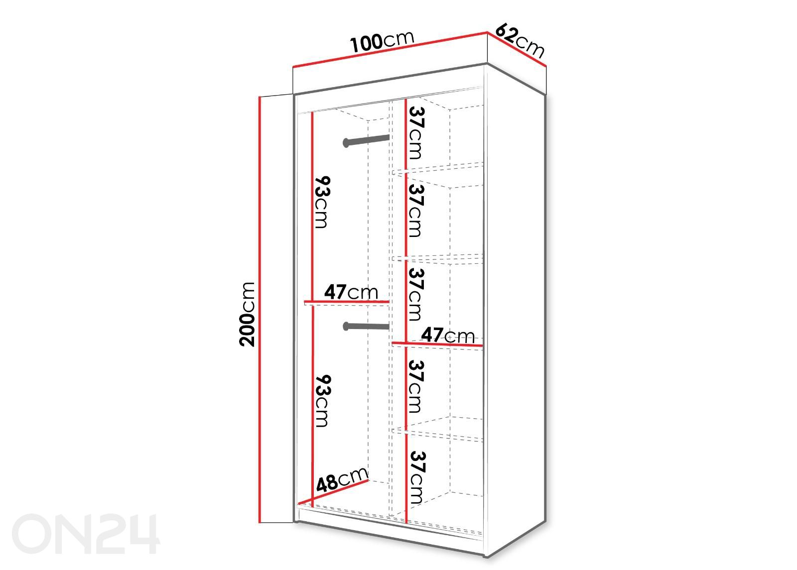 Liukuovikaappi Flutes 100 cm kuvasuurennos mitat