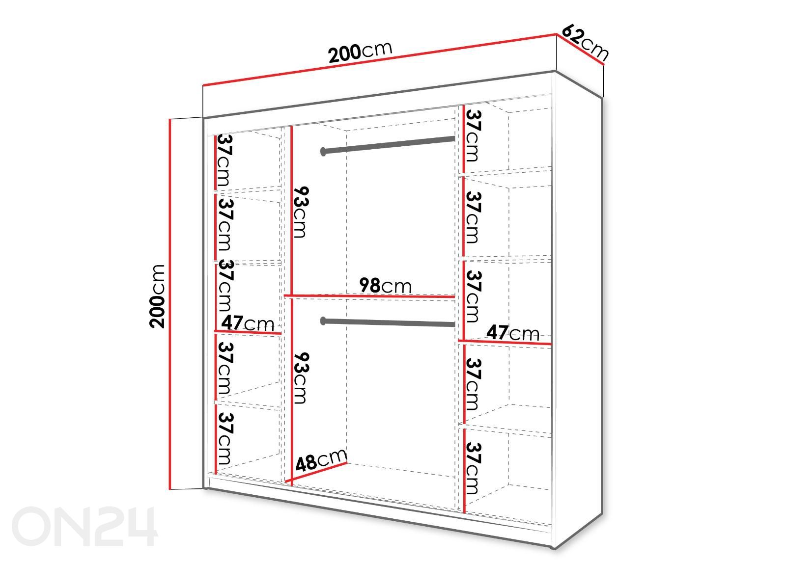 Liukuovikaappi Flutes 200 cm kuvasuurennos mitat