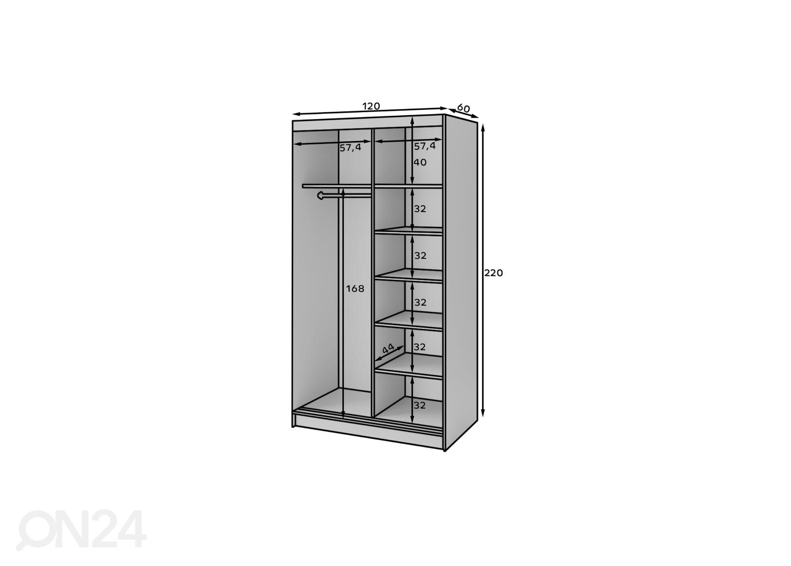 Liukuovikaappi Marrphy 120 cm kuvasuurennos mitat