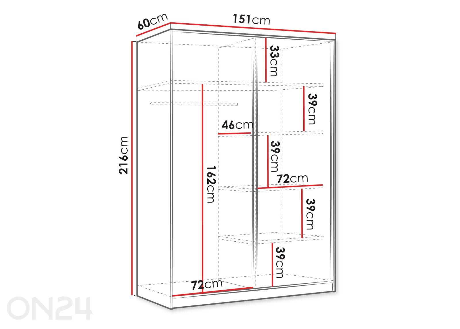 Liukuovikaappi Tireno 151 cm kuvasuurennos mitat