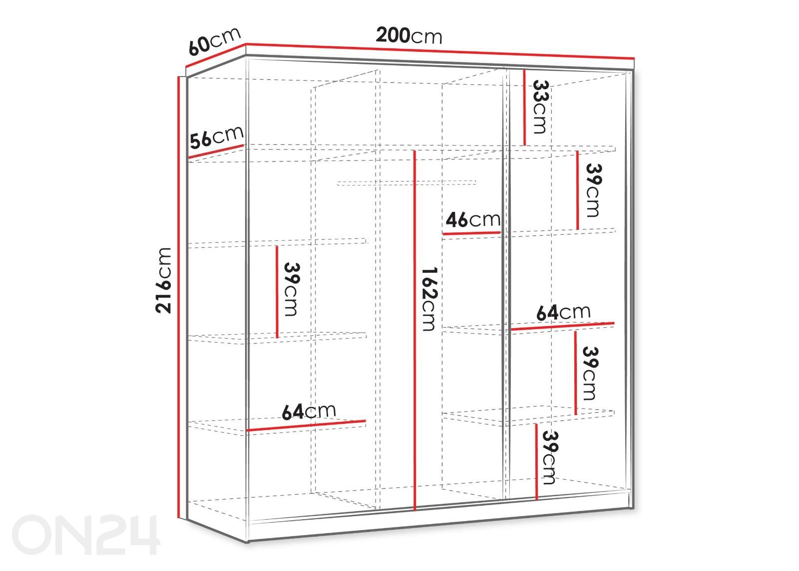Liukuovikaappi Tireno 200 cm kuvasuurennos mitat