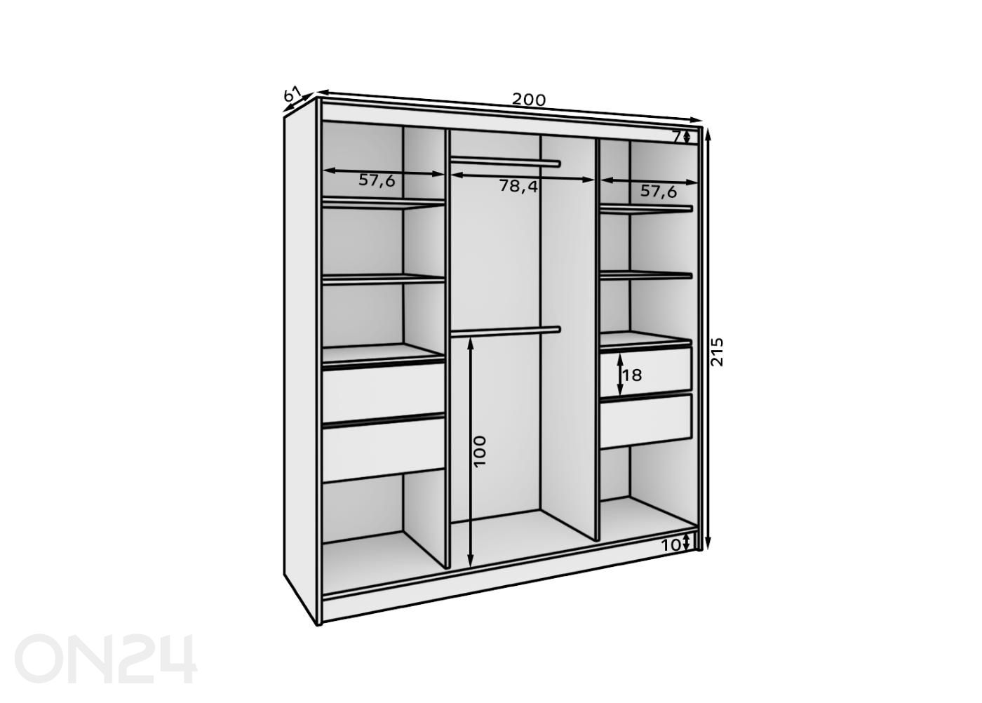 Liukuovikaappi Tirreno 200 cm kuvasuurennos