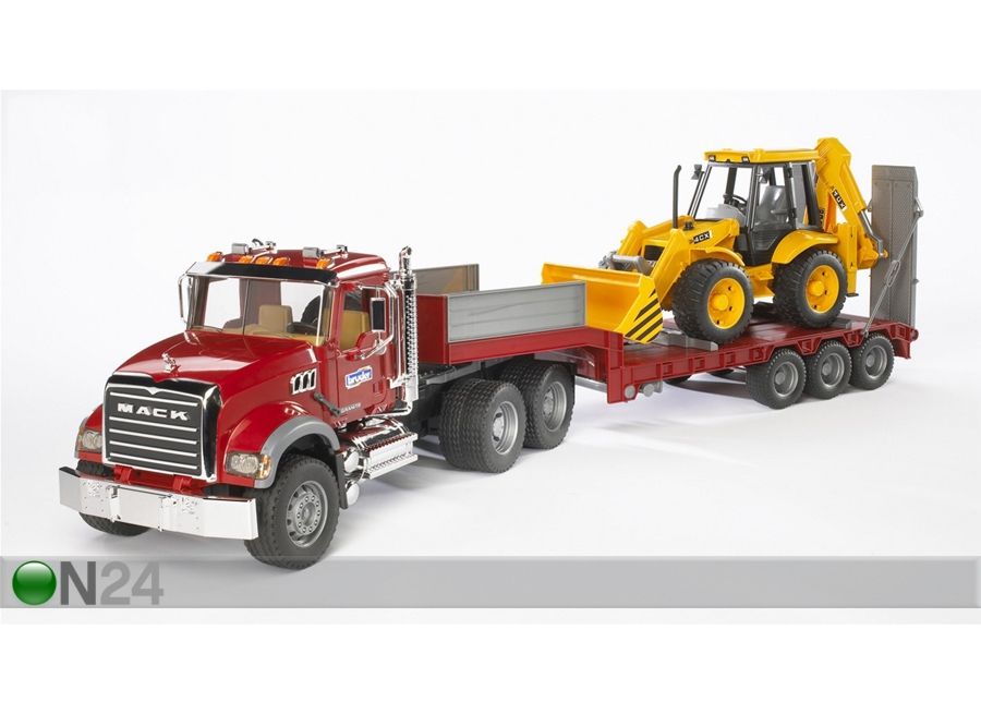 MACK trailerilla+JCB kaivinkone 1:16 BRUDER kuvasuurennos