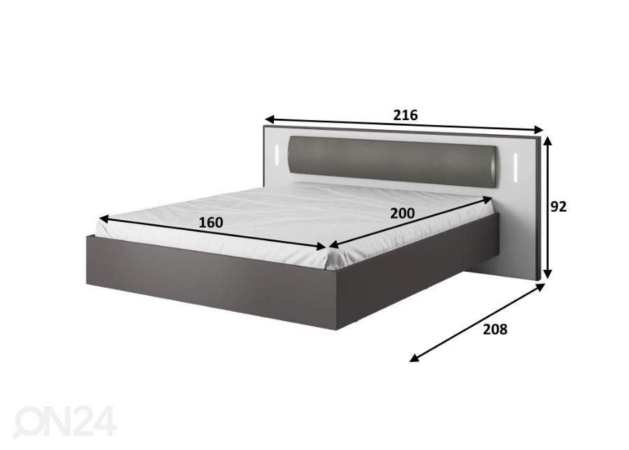 Makuuhuoneen kalustesetti Sega 160x200 cm kuvasuurennos mitat