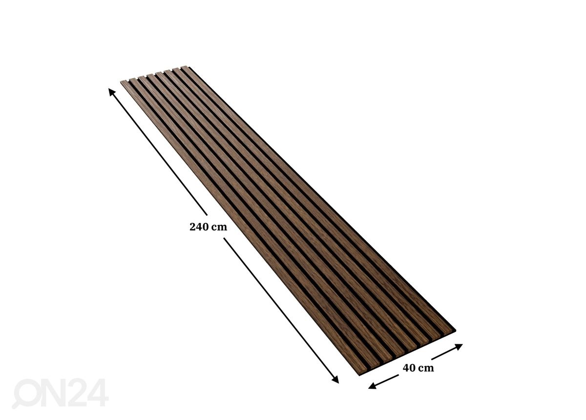 Massiivipuusta valmistettu akustinen seinäpaneeli 240x40 cm kuvasuurennos mitat