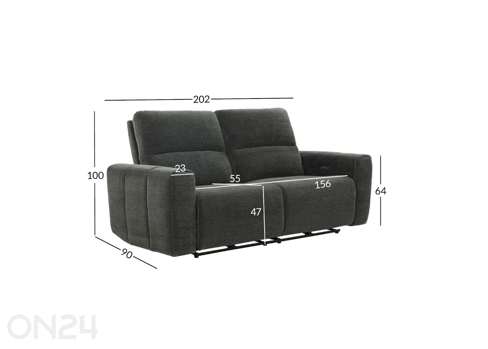 Matias Recliner 3-istuttava sohva kuvasuurennos mitat