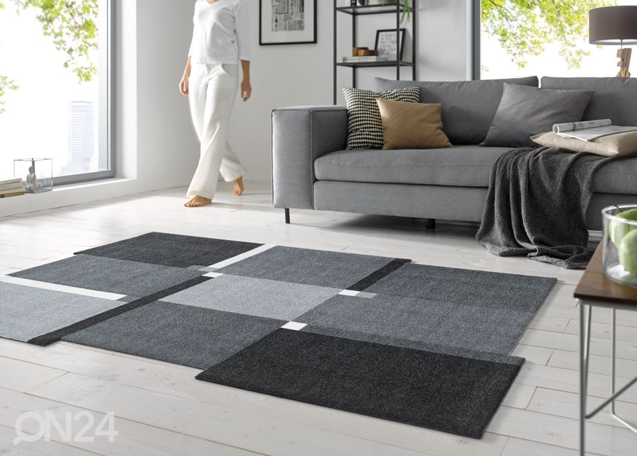 Matto LIVING SQUARES BLACK 110x175 cm kuvasuurennos