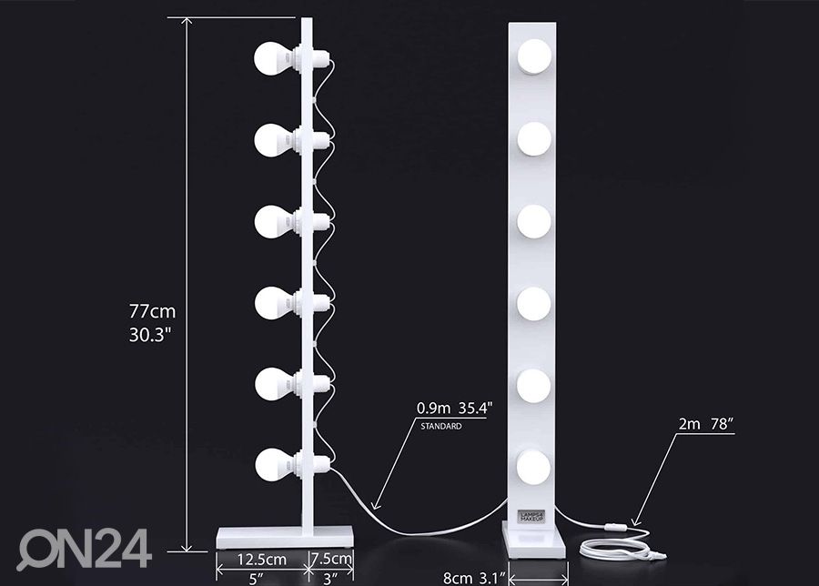 Meikkivalot Pro 6+6 kuvasuurennos mitat