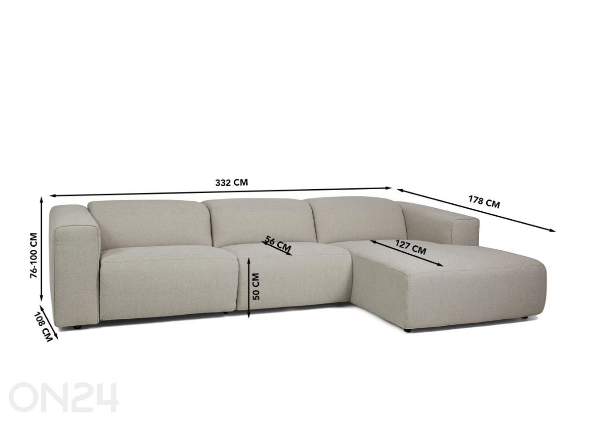 Mekanismikulmasohva Flero recliner sähköinen kuvasuurennos mitat