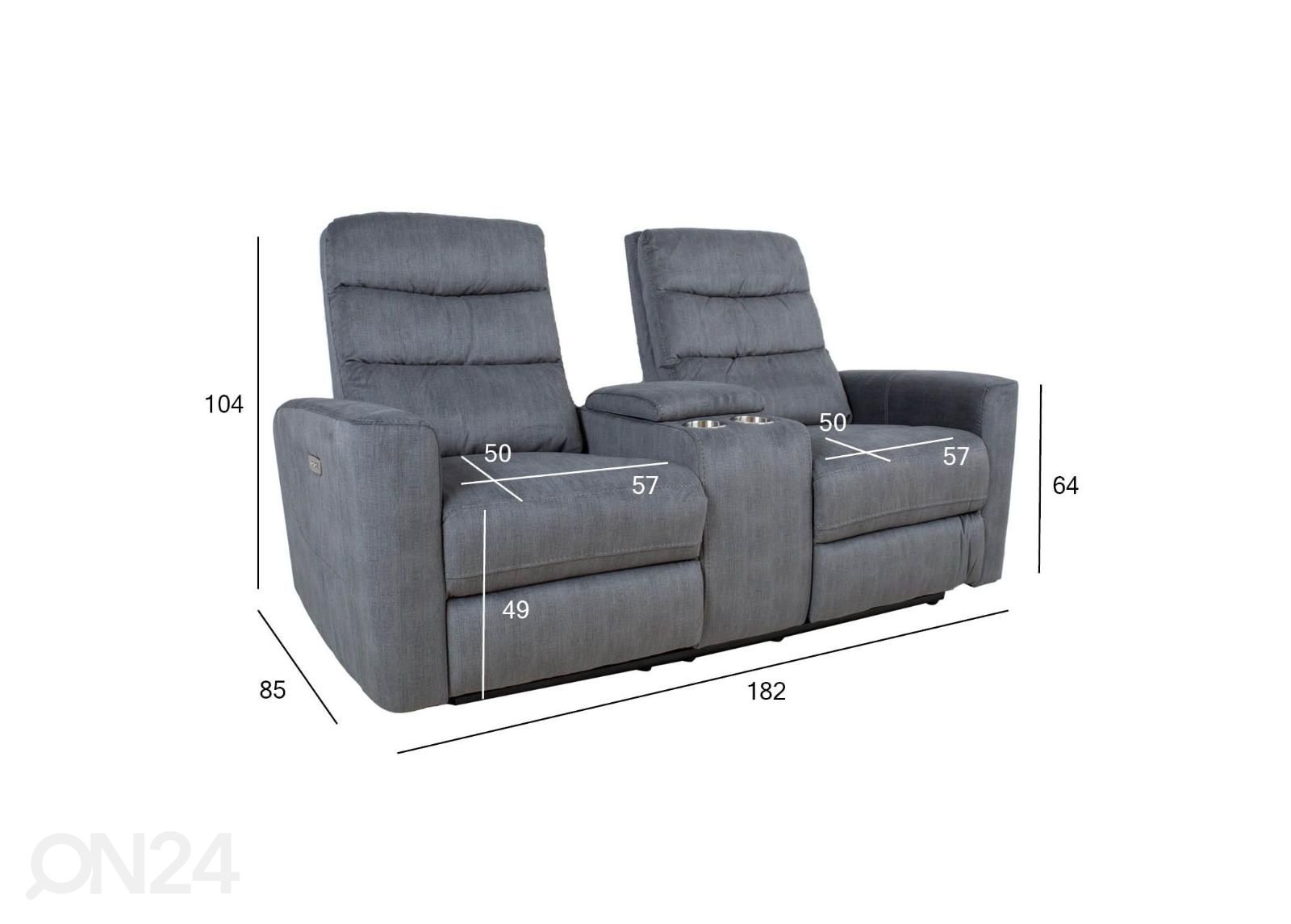 Mekanismisohva 2-istuttava Gaston Recliner kuvasuurennos mitat