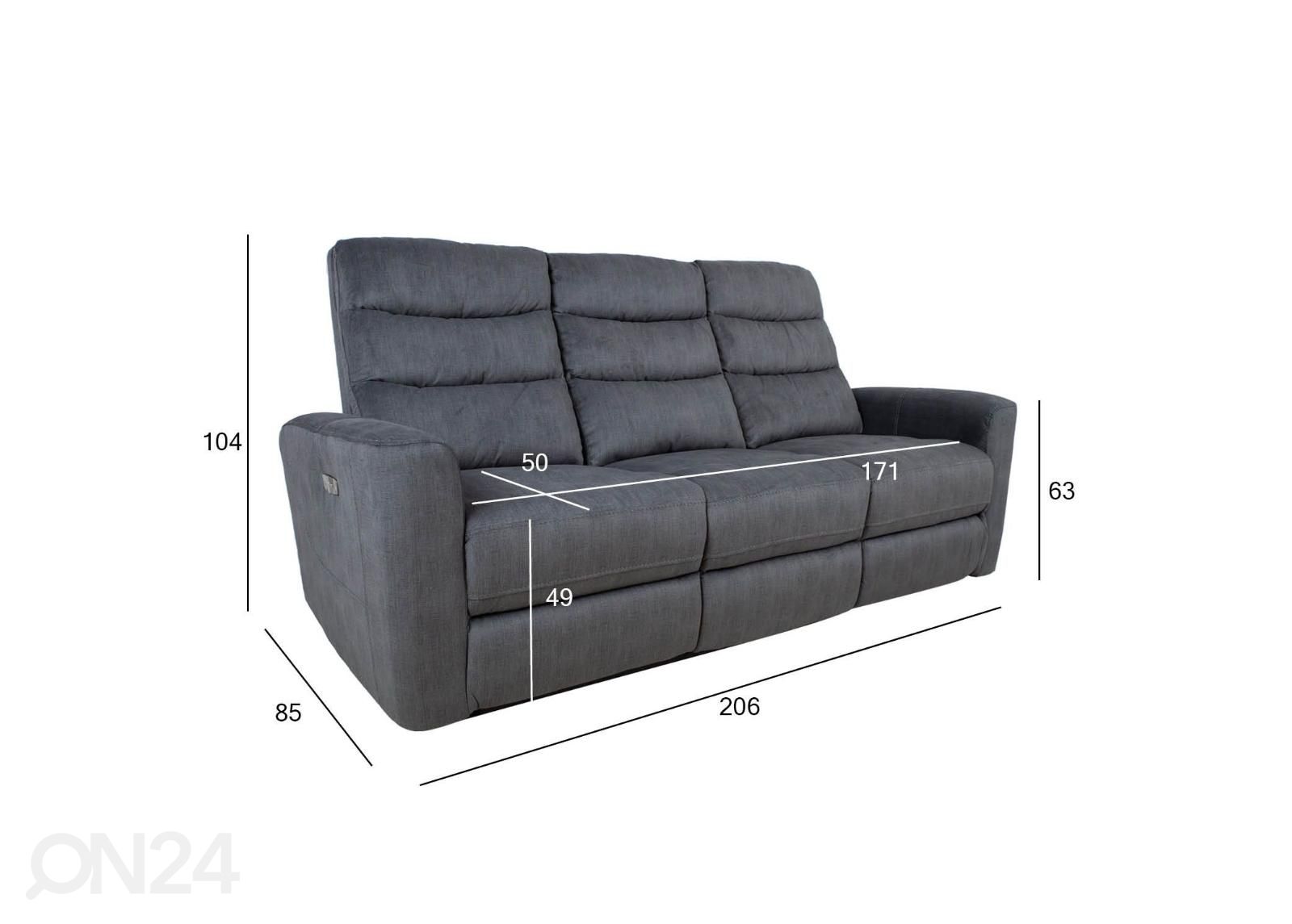 Mekanismisohva 3-istuttava Gaston Recliner kuvasuurennos mitat