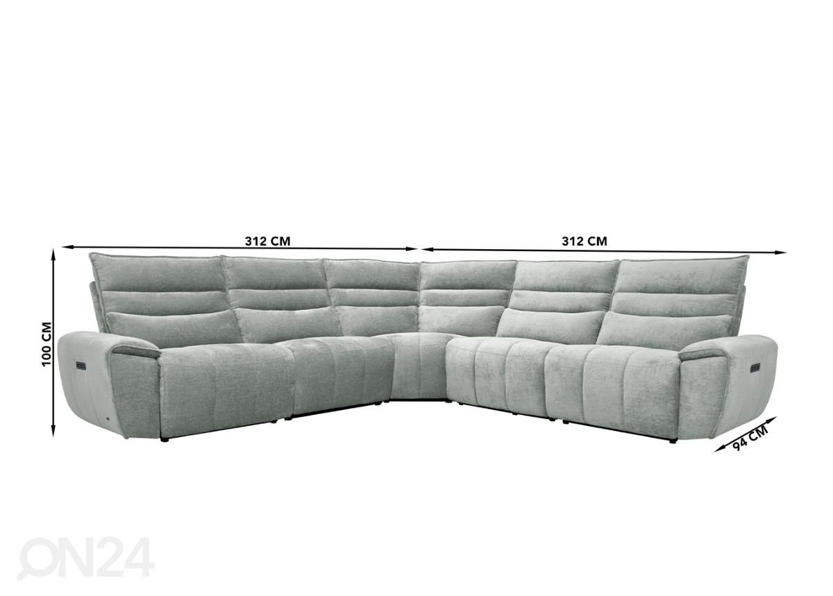 Mekanismisohva recliner (sähköinen) kuvasuurennos mitat