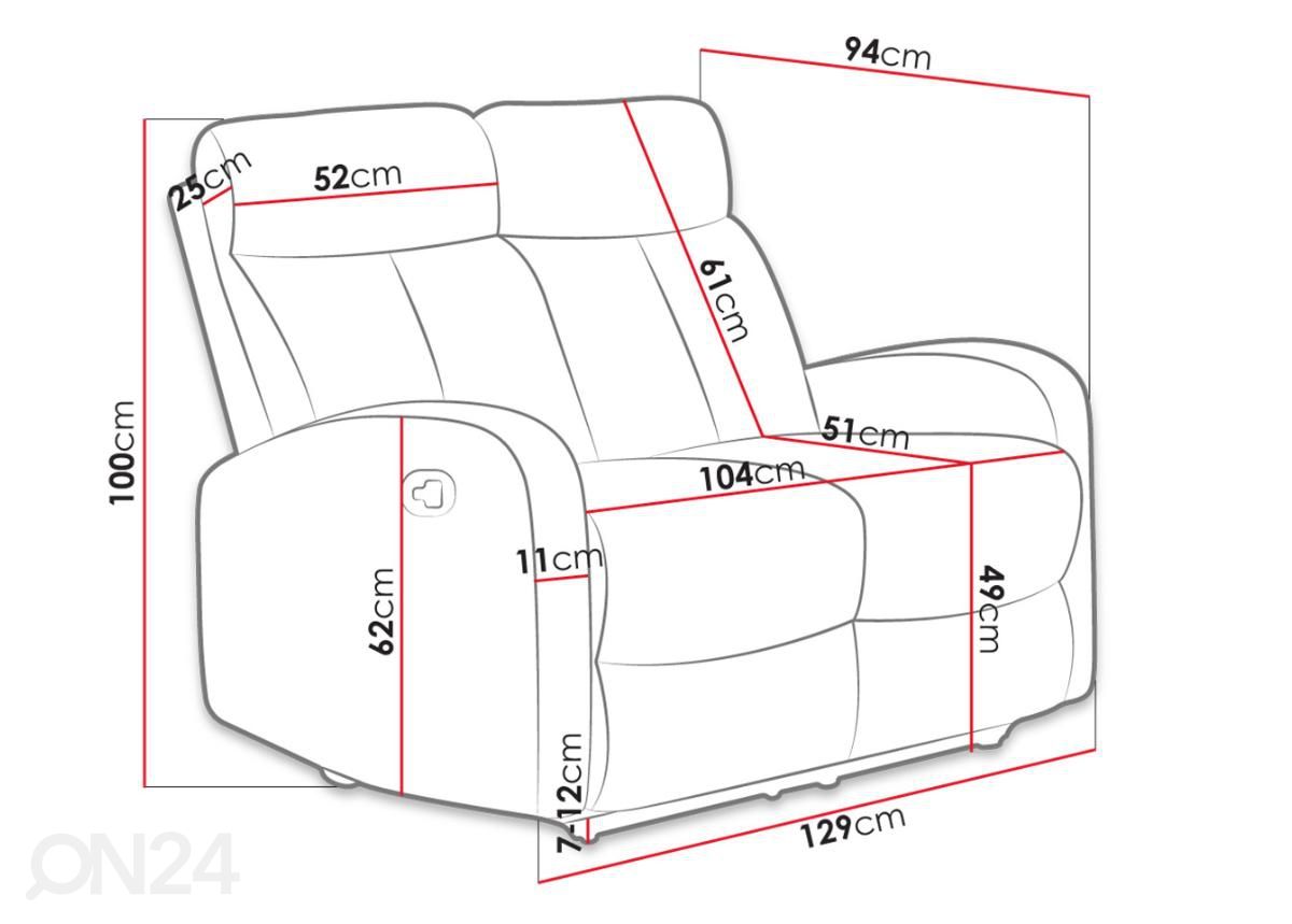 Mekanismisohva Recliner Canto RC129 kuvasuurennos mitat