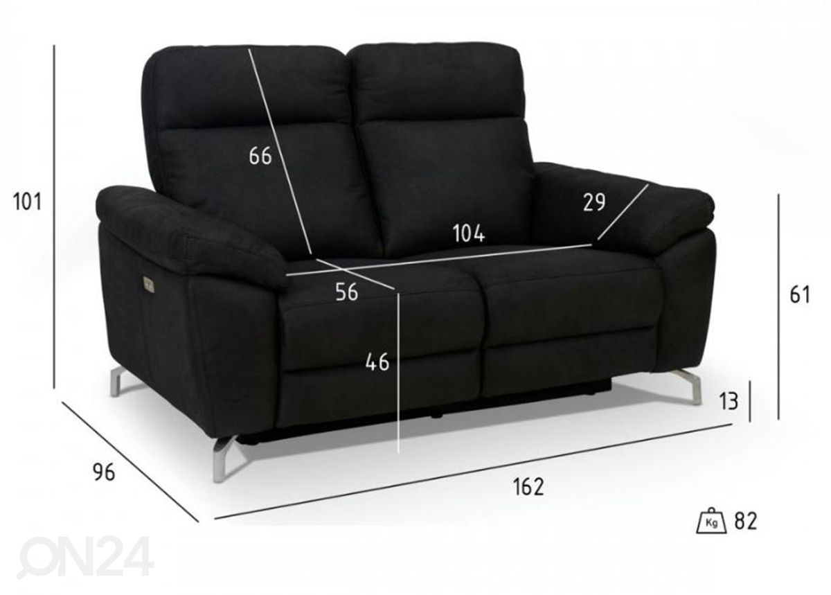 Mekanismisohva Selesta 2-istuttava recliner kuvasuurennos mitat