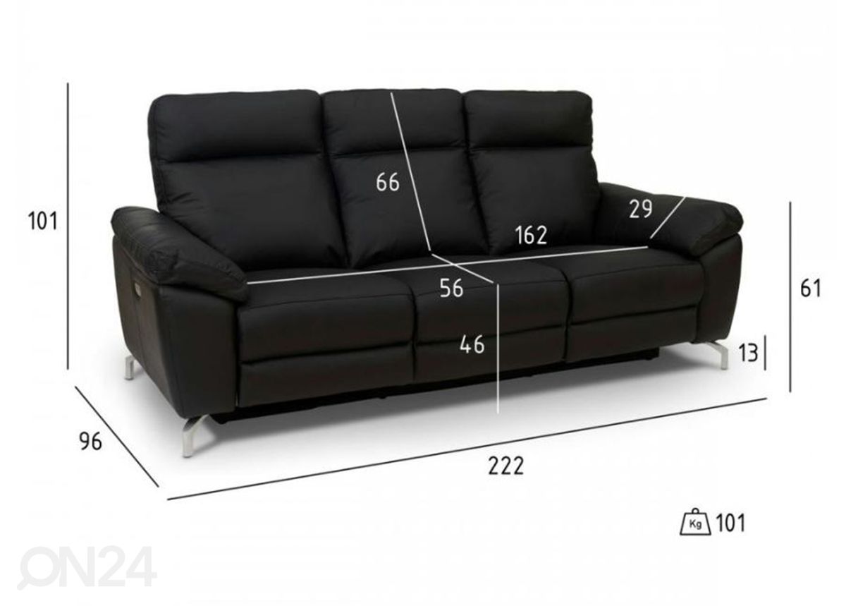 Mekanismisohva Selesta 3-istuttava recliner kuvasuurennos mitat