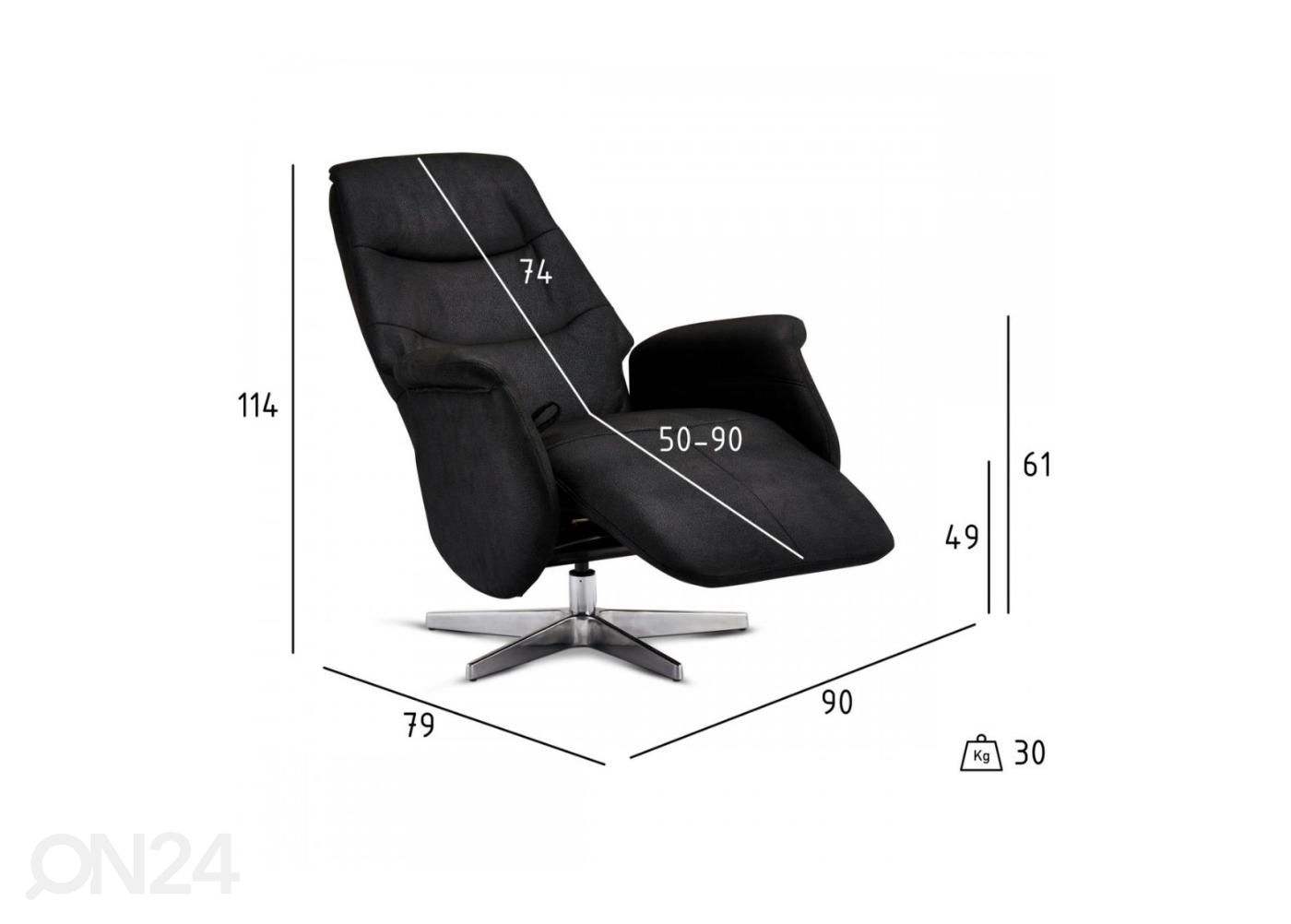 Mekanismituoli Delta recliner, tekstiili kuvasuurennos mitat