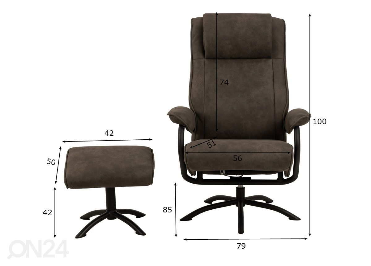 Mekanismituolirecliner Hay ja rahi kuvasuurennos mitat