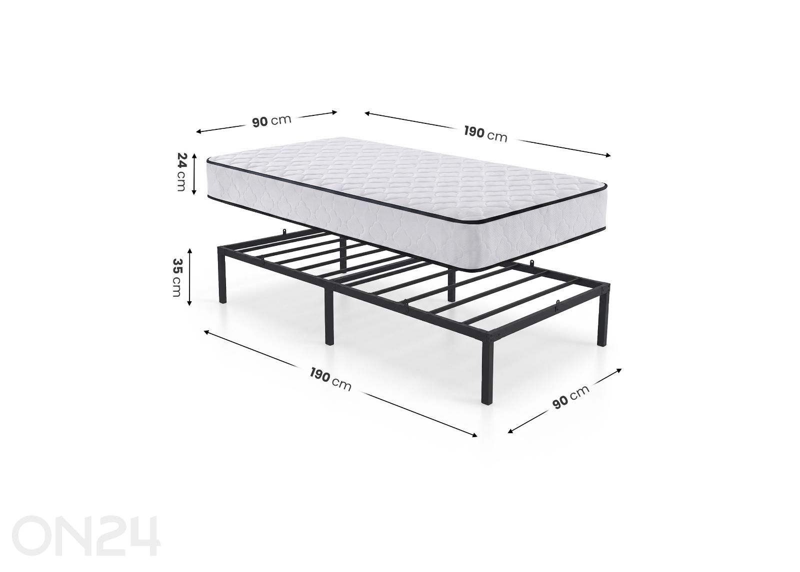 Metallisänky 90x190 cm patjalla kuvasuurennos mitat