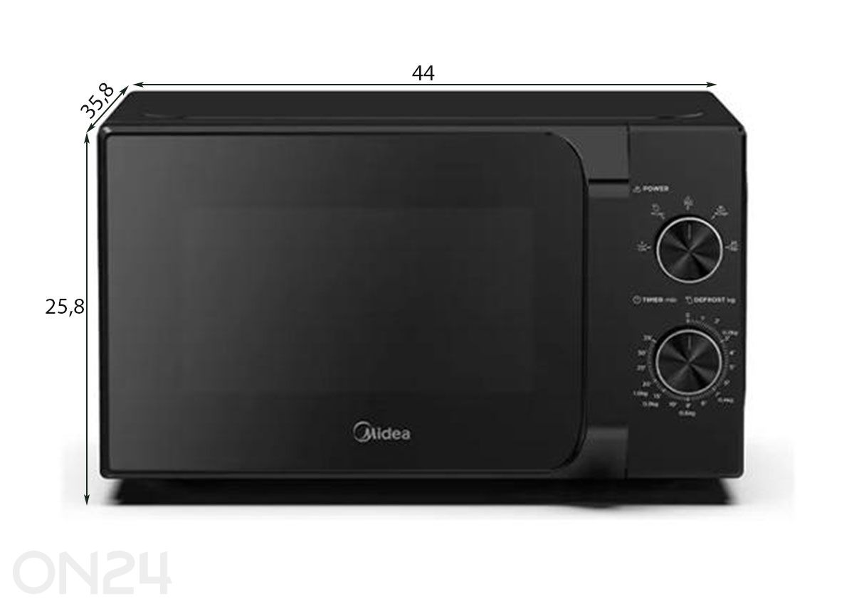 Mikroaaltouuni Midea MM20CF2EBK, musta kuvasuurennos mitat