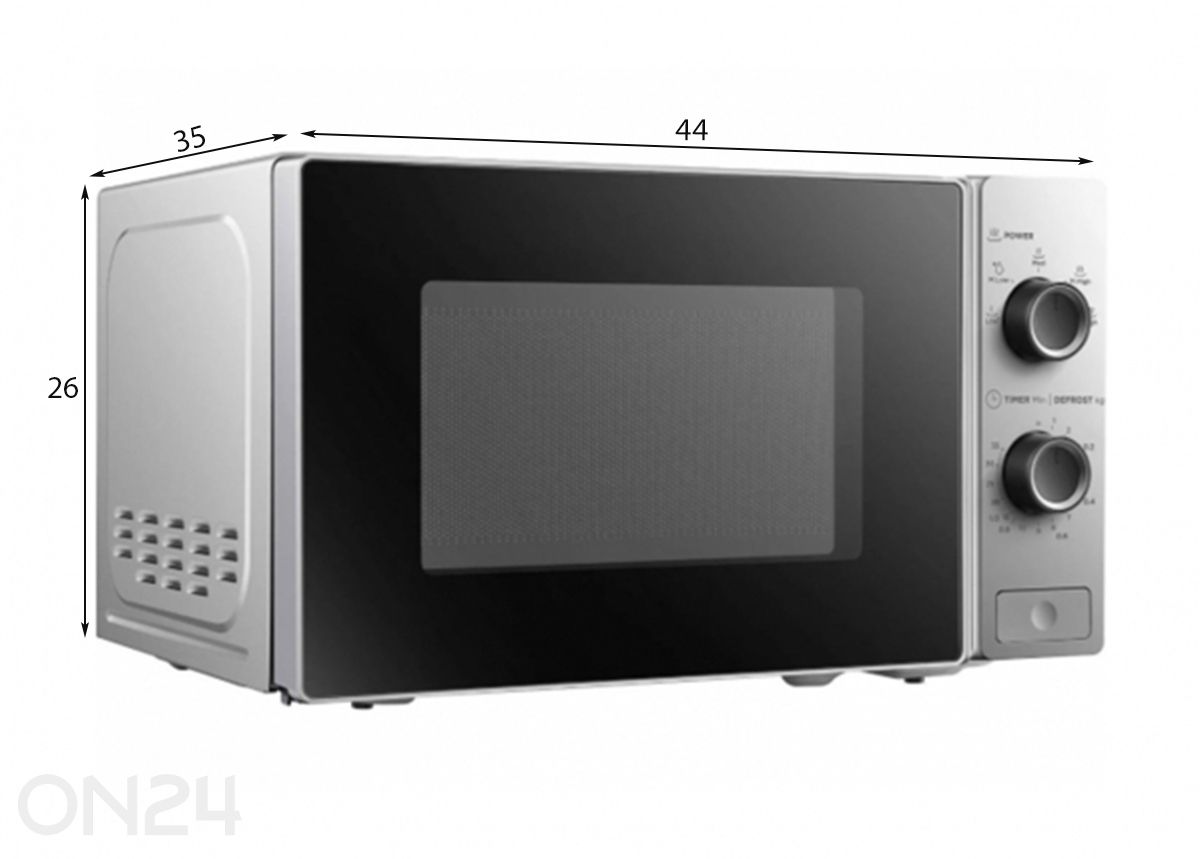 Mikroaaltouuni Midea MM720C2AT, hopeanvärinen kuvasuurennos mitat