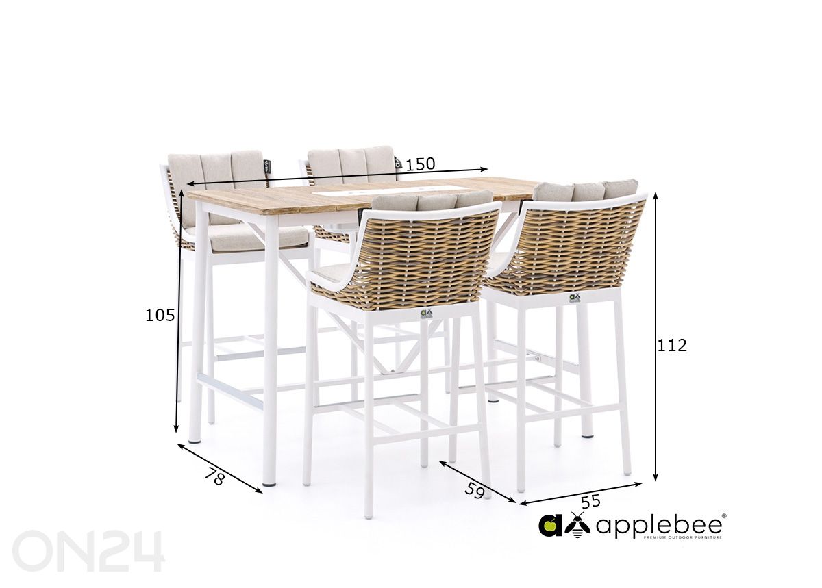 Milou-puutarhakalustesetti kuvasuurennos mitat