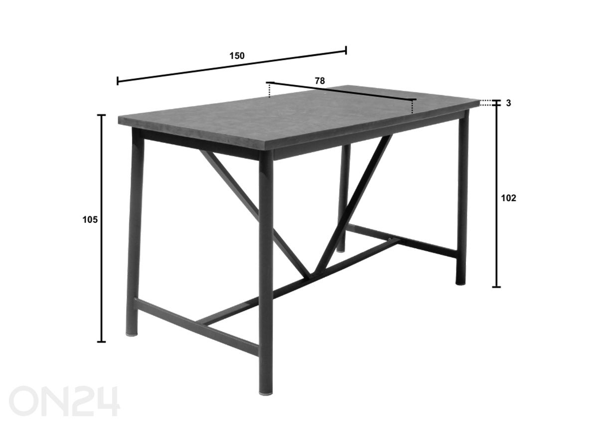 Milou-puutarhapöytä kuvasuurennos mitat
