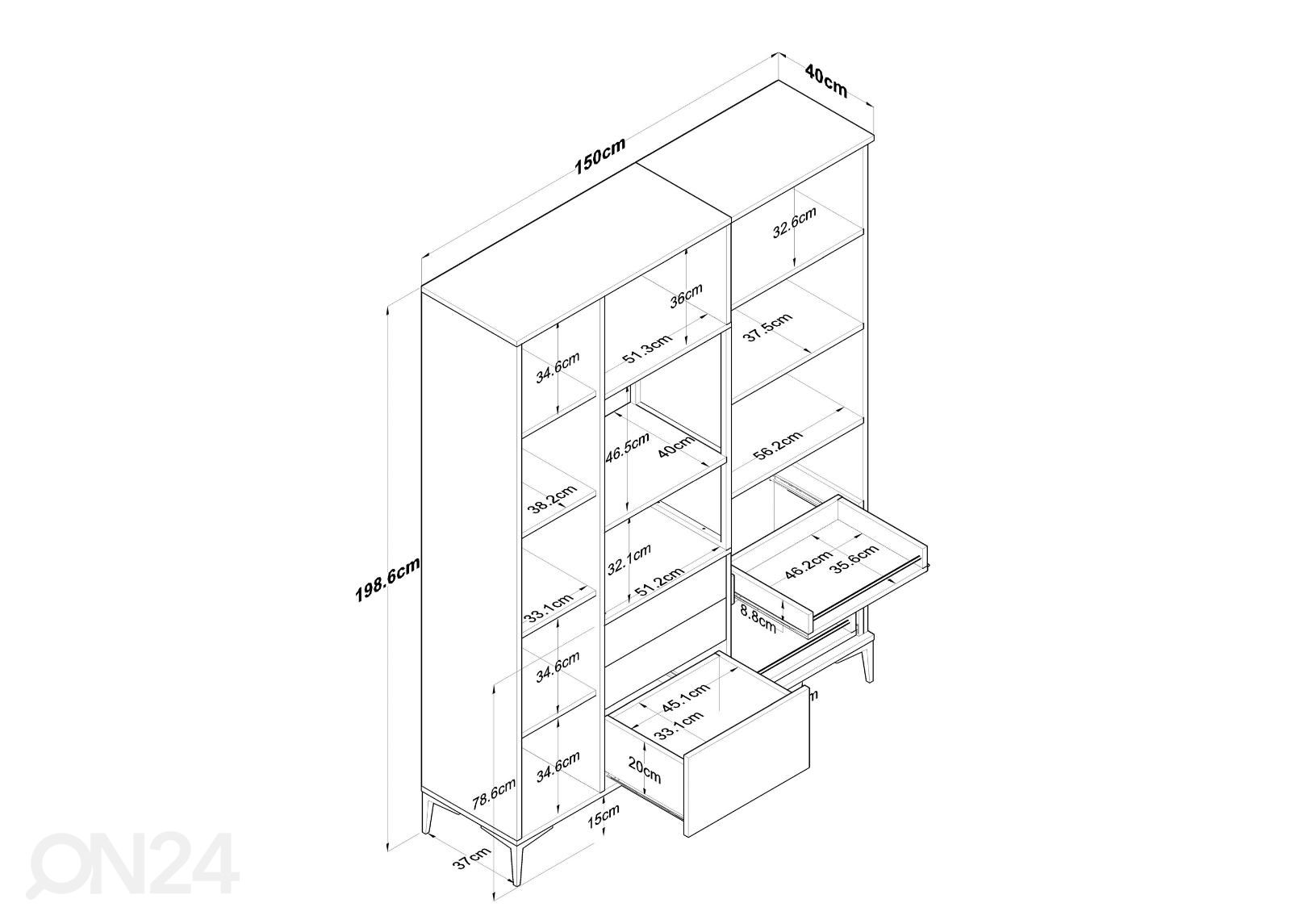 Minikeittiö / keittiön kaappi Yes 150 cm kuvasuurennos mitat