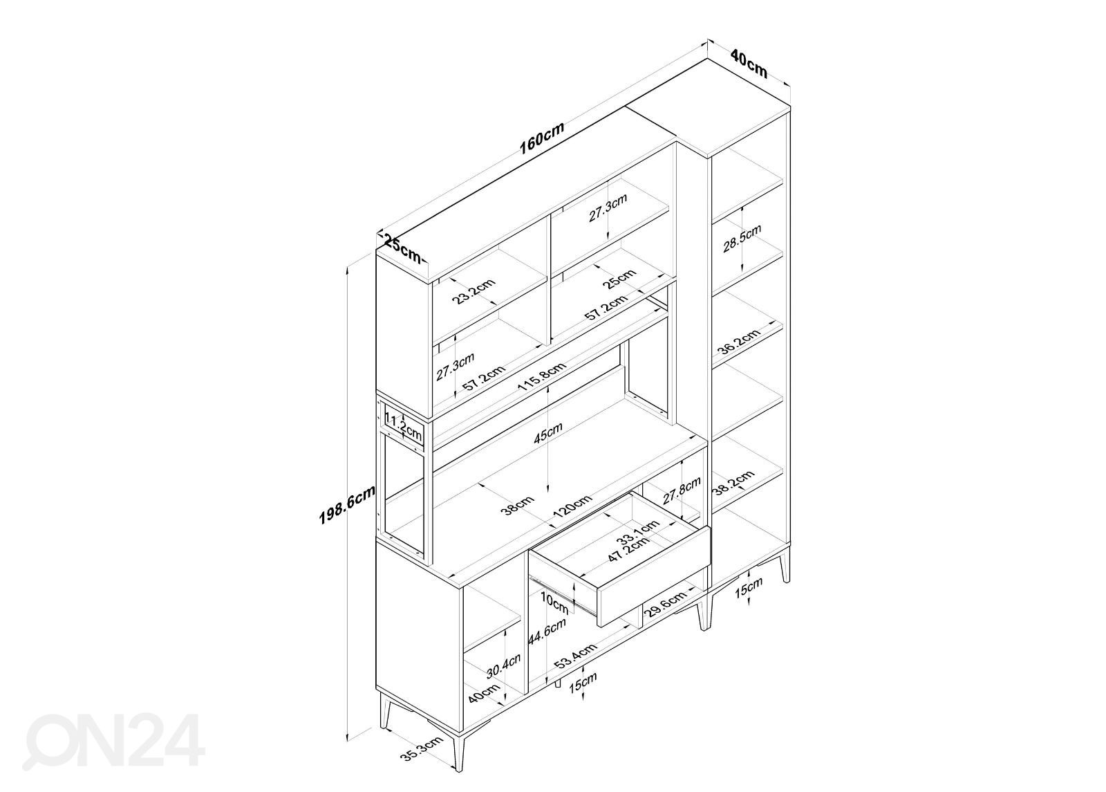 Minikeittiö Yes 160 cm kuvasuurennos mitat