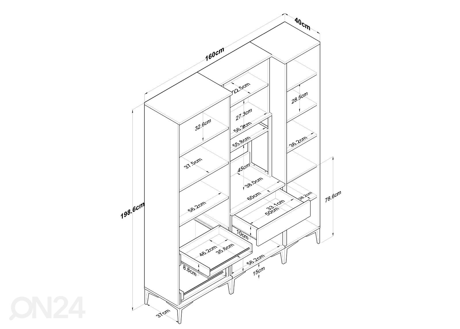 Minikeittiö Yes 160 cm kuvasuurennos mitat