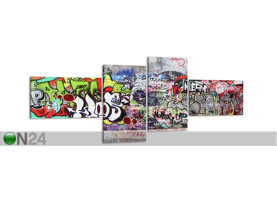 Neljäosainen paneeli taulu GRAFFITI 3, 100x40 cm kuvasuurennos