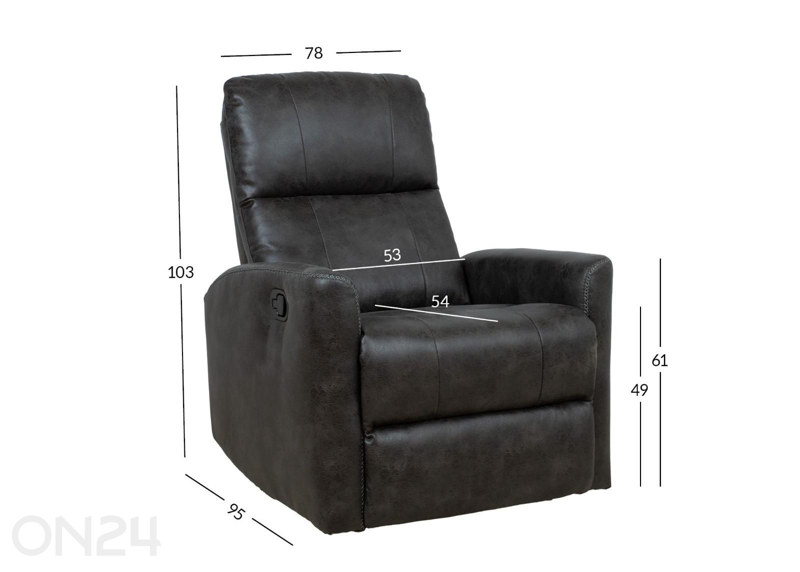 Nojatuoli Diego, keinuttava ja kääntyvä, manuaalisella recliner-toiminnolla kuvasuurennos mitat