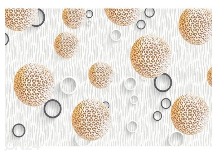 Non-woven kuvatapetti 3D Wallpaper with Golden Ball Sphere and Circles 400x260 cm kuvasuurennos