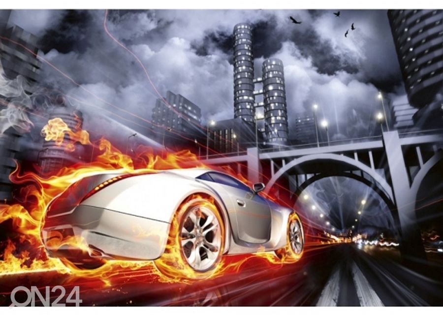 Non-woven kuvatapetti Car in flames 150x250 cm kuvasuurennos