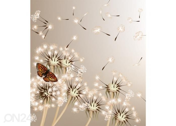 Non-woven kuvatapetti Dandelions and butterfly 225x250 cm kuvasuurennos
