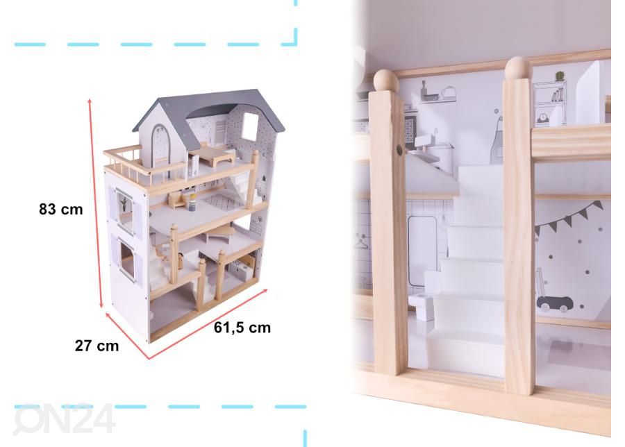 Nukkekoti + huonekalut 80 cm kuvasuurennos mitat