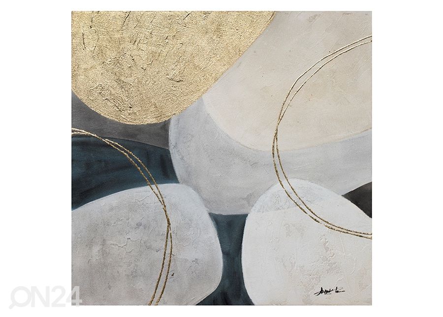 Öljymaalaus Kulta/valkoinen 1, 70x70 cm kuvasuurennos