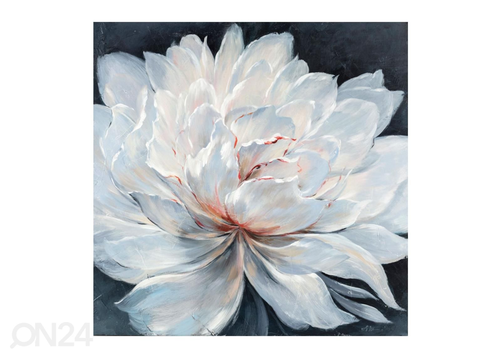 Öljymaalaus Valkoinen kukka tummalla taustalla 100x100 cm kuvasuurennos