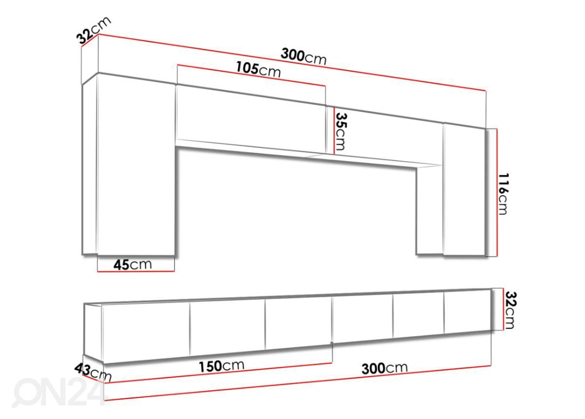 Olohuoneen kalusteet 300 cm kuvasuurennos mitat