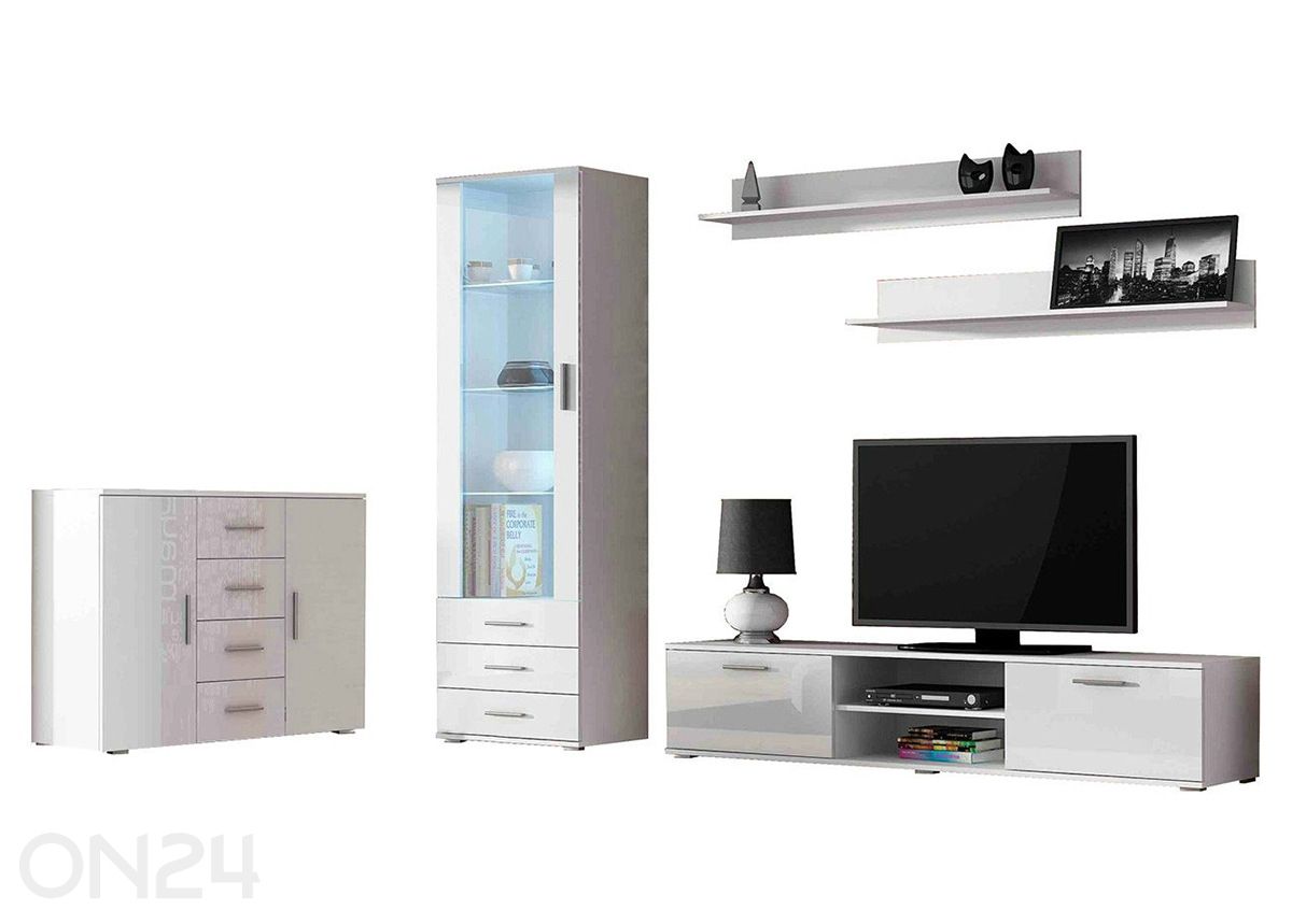 Olohuoneen kalusteet + valaistus kuvasuurennos