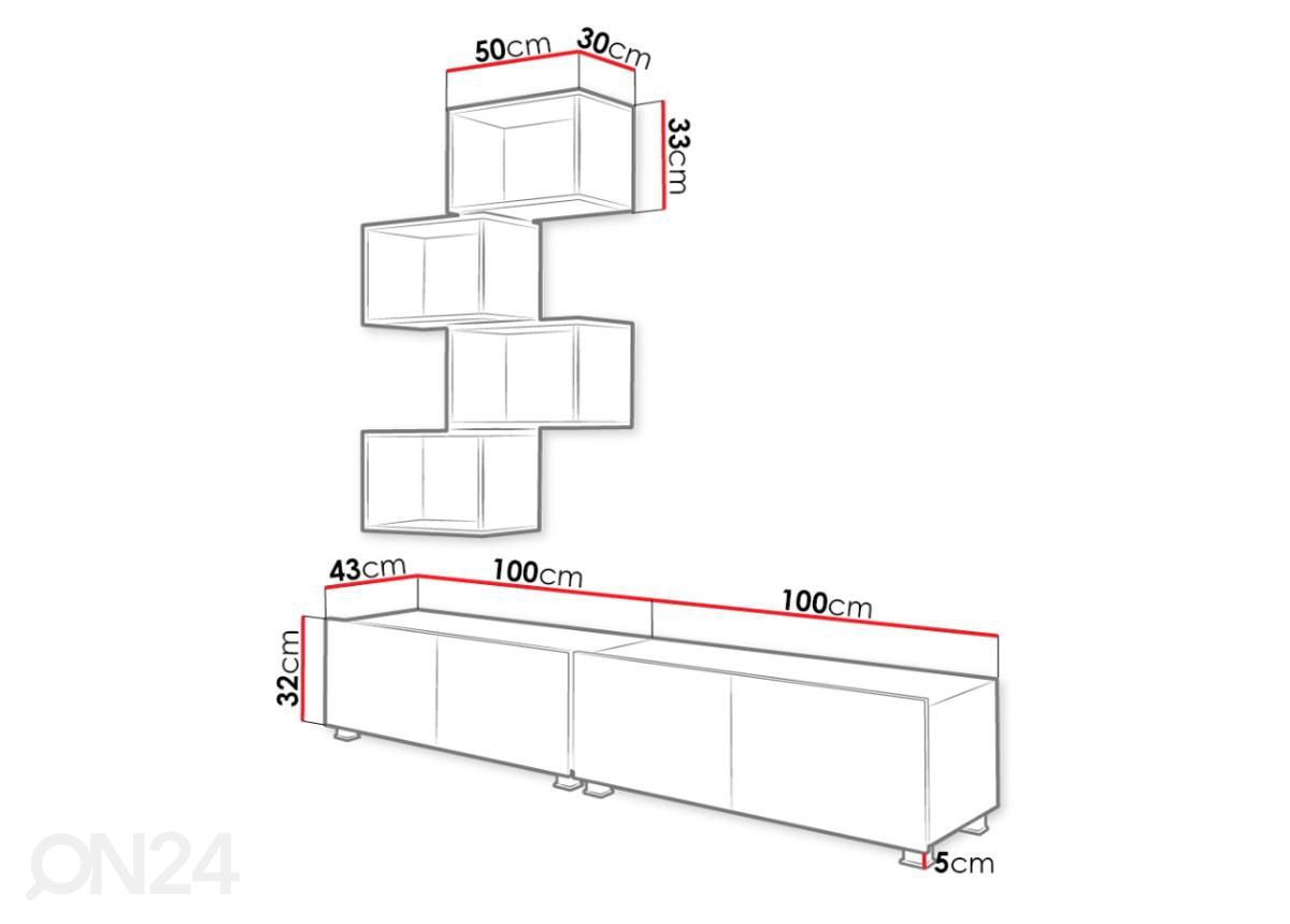 Olohuoneen kalusteryhmä 200 cm kuvasuurennos mitat
