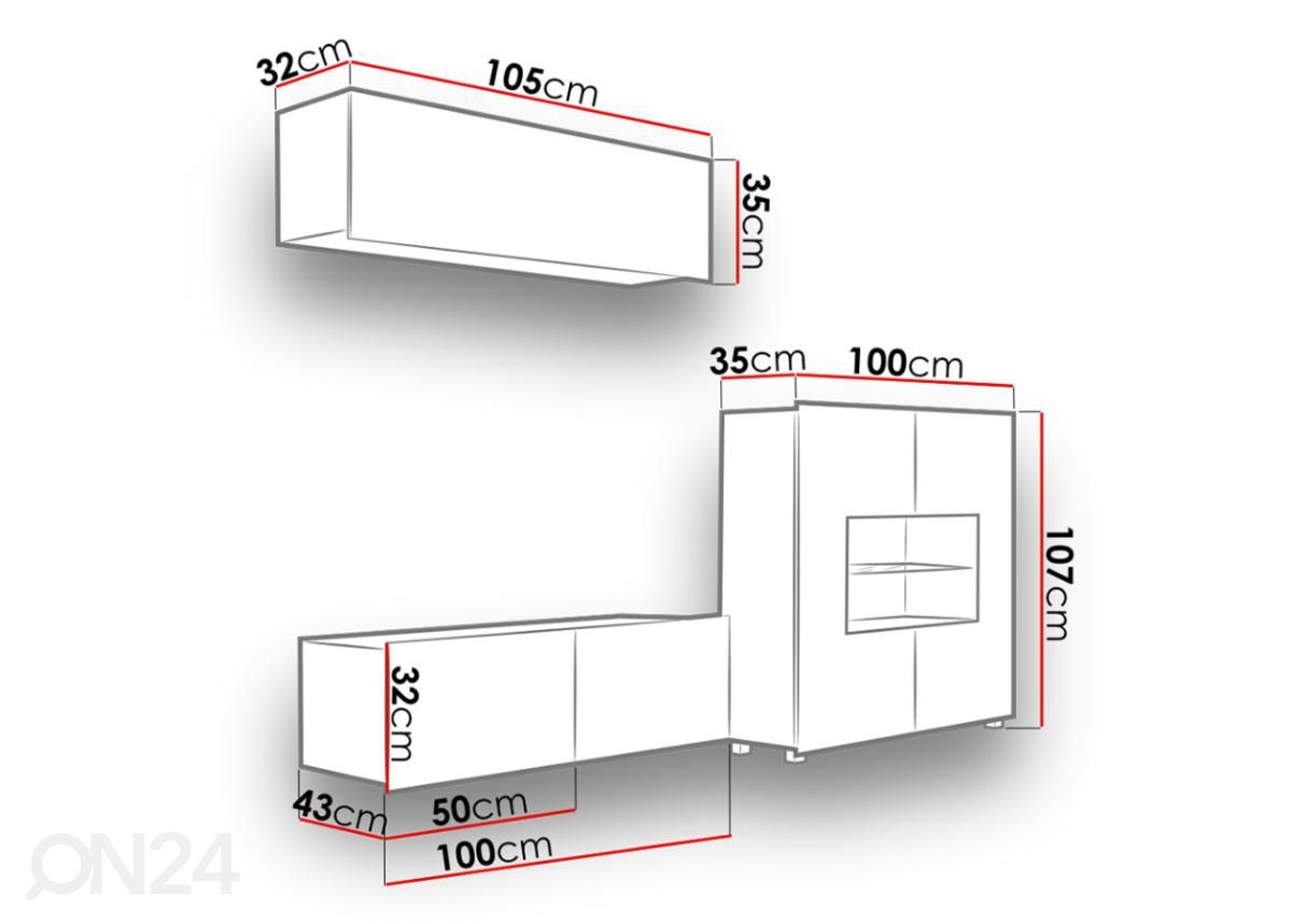 Olohuoneen kalusteryhmä 200 cm kuvasuurennos mitat